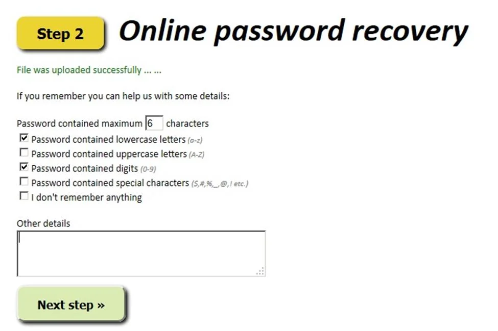 File password. Alphanumeric password required.