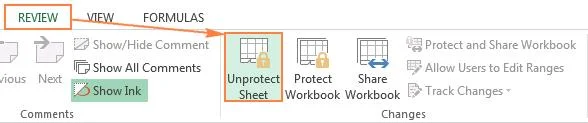 unprotect sheet