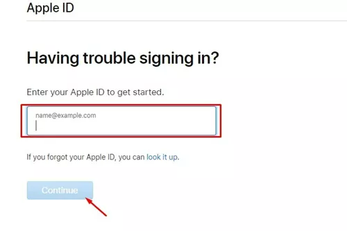 enter apple id and click continue
