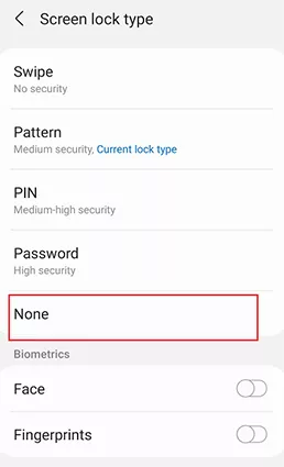 remove password from samsung-3