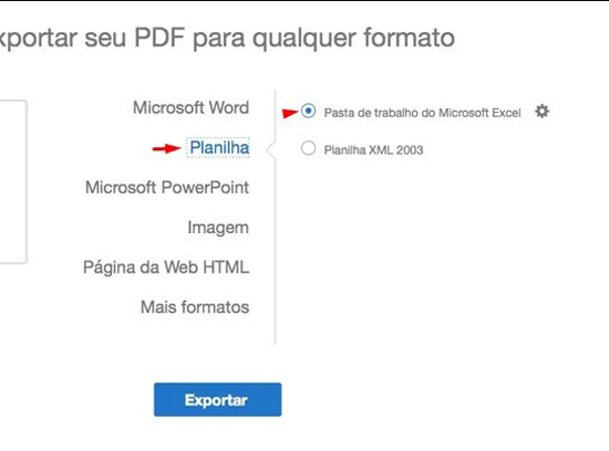 conversão pdf em excel