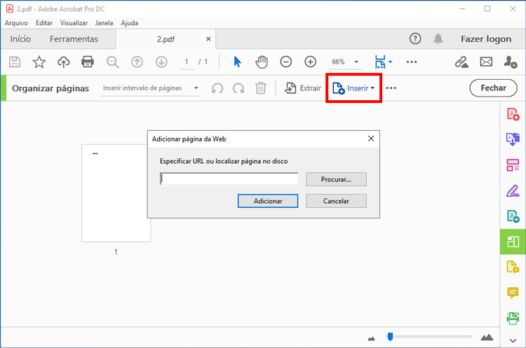 adicionar página em pdf