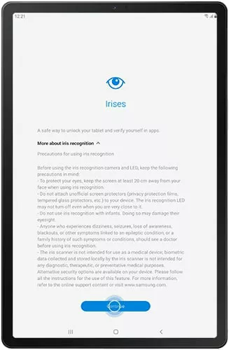 iris senha do tablet samsung