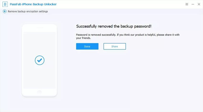 remove backup password successfully via passfab iphone backup unlocker