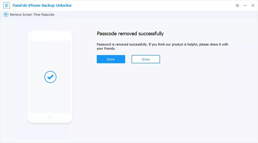 passfab iphone backup unlocker removed screen time passcode successfully