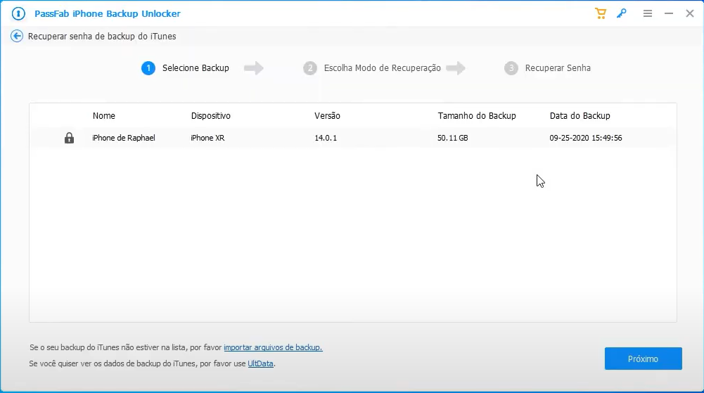choose backup list on passfab iphone backup unlocker