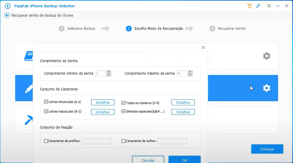 brute force with mask attack settings on passfab iphone backup unlocker