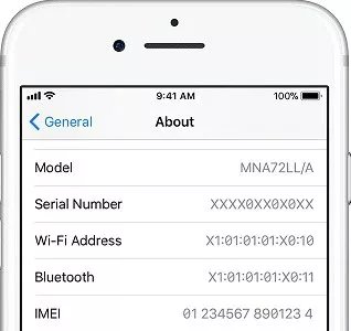 settings general about imei