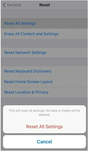 reset all settings