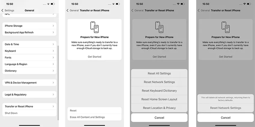 iOS update stuck -  reset network settings