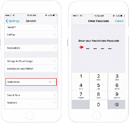 turn off restrictions on iphone