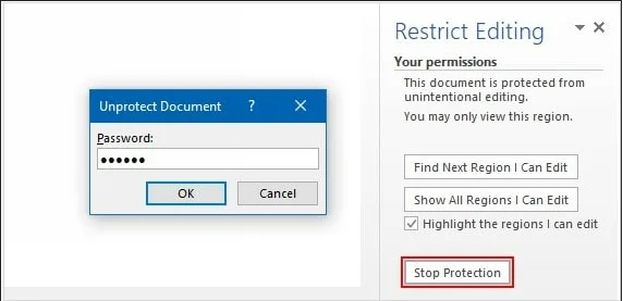 stop protection with password